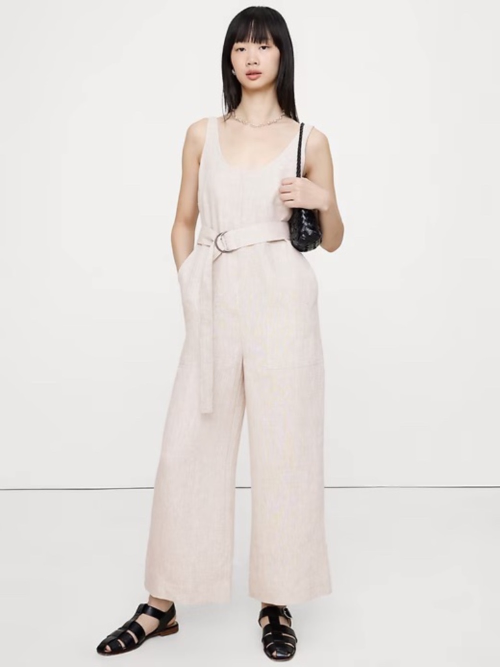 NWT Banana Republic Linen Belted Wide-Leg Jumpsuit // Natural Beige